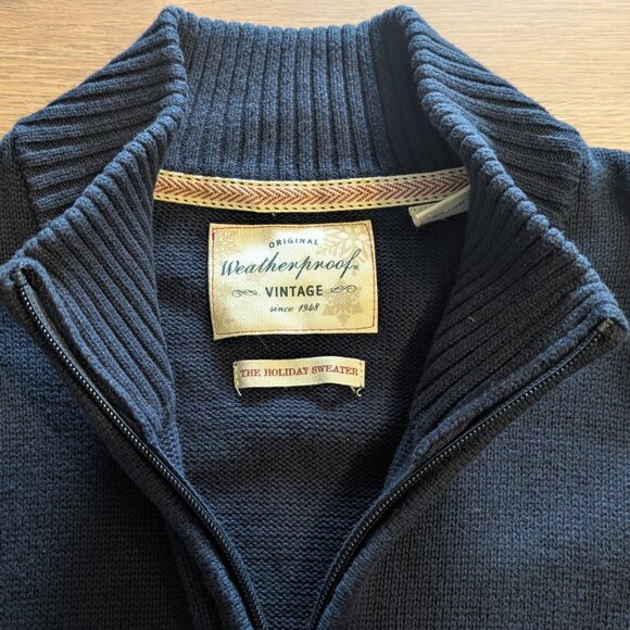 Weatherproof Vintage Holiday Quarter-Zip Sweater – Navy, Size XL - Picture 3 of 6